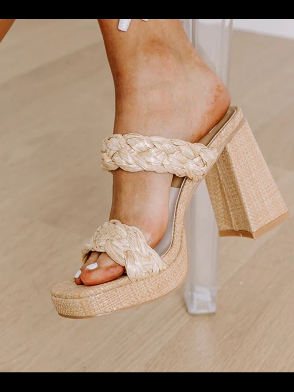 Dolce Vita Braided Platform Block Heels in Beige - Picture 2 of 7
